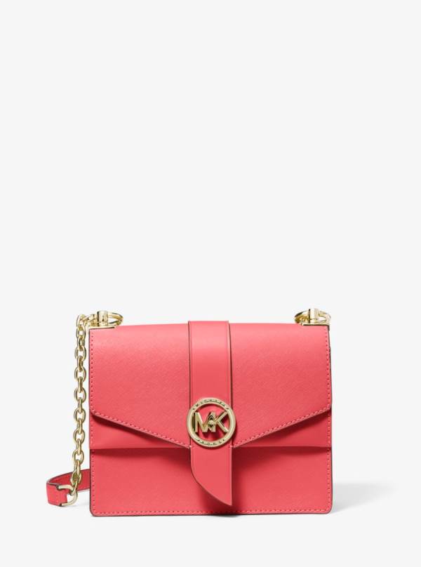 Damske Spojková Taška Michael Kors Greenwich Small Saffiano Leather Svetlo Červené - Kabelky Michael Kors Levně | IUKME-4097